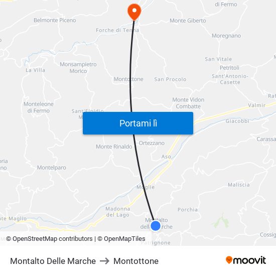 Montalto Delle Marche to Montottone map