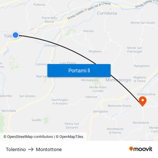 Tolentino to Montottone map