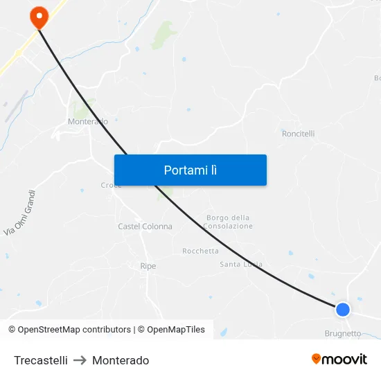 Trecastelli to Monterado map