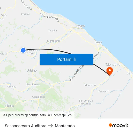 Sassocorvaro Auditore to Monterado map