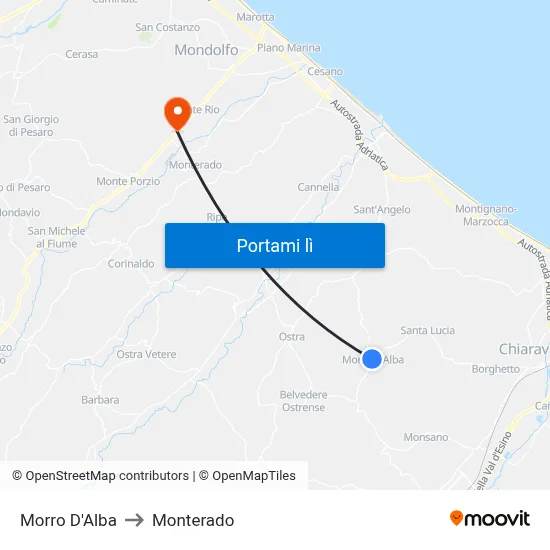 Morro D'Alba to Monterado map