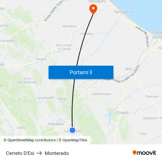 Cerreto D'Esi to Monterado map