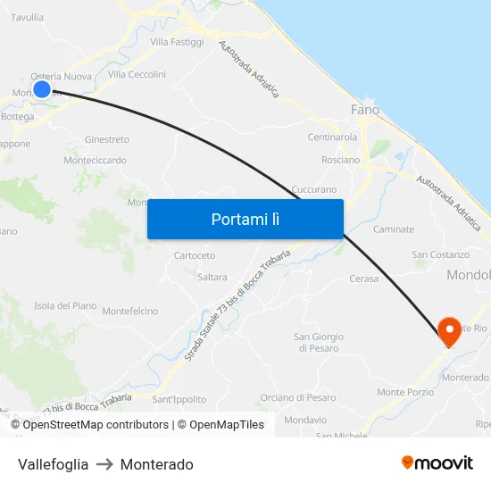 Vallefoglia to Monterado map