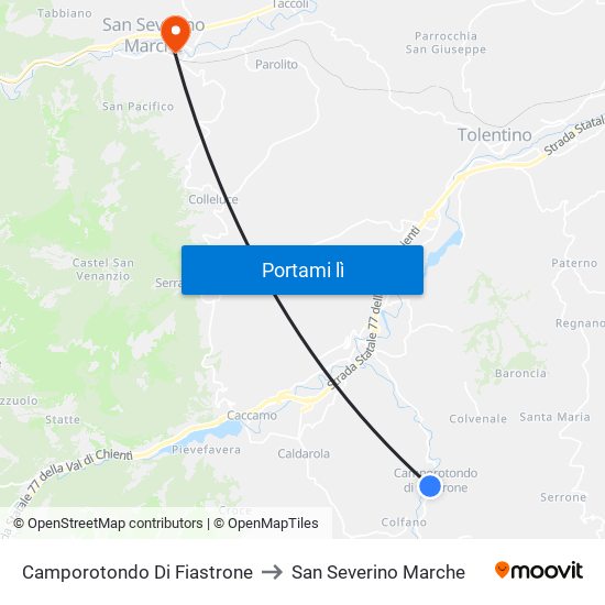 Camporotondo Di Fiastrone to San Severino Marche map