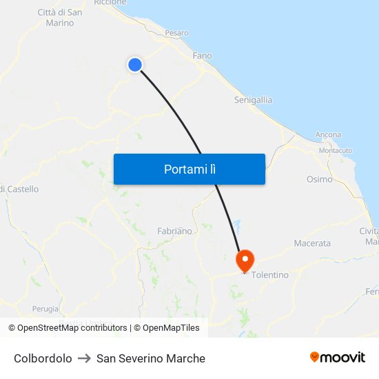 Colbordolo to San Severino Marche map