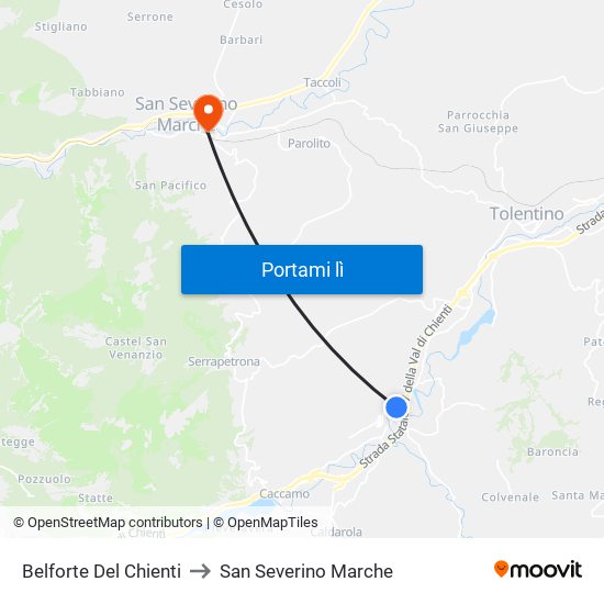 Belforte Del Chienti to San Severino Marche map