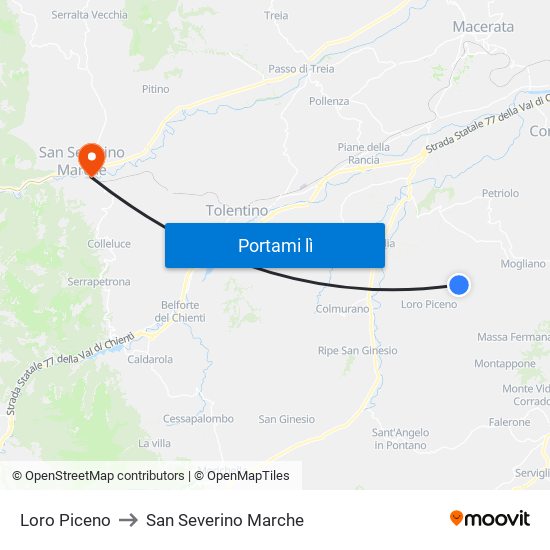 Loro Piceno to San Severino Marche map