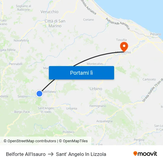 Belforte All'Isauro to Sant' Angelo In Lizzola map