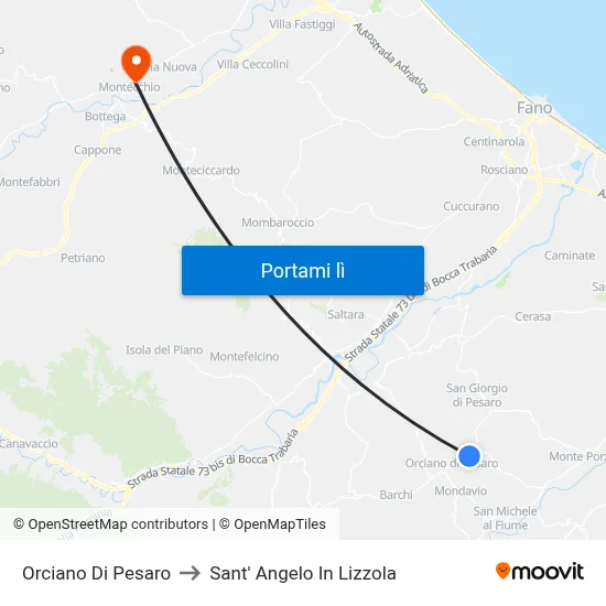 Orciano Di Pesaro to Sant' Angelo In Lizzola map
