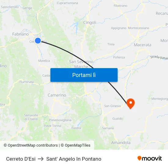 Cerreto D'Esi to Sant' Angelo In Pontano map