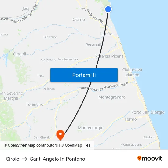 Sirolo to Sant' Angelo In Pontano map
