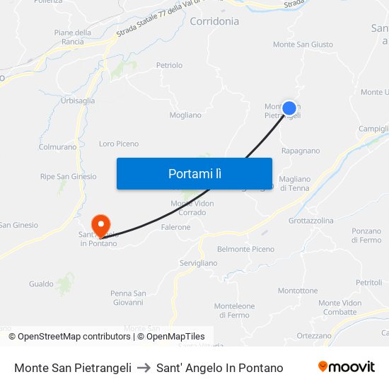 Monte San Pietrangeli to Sant' Angelo In Pontano map