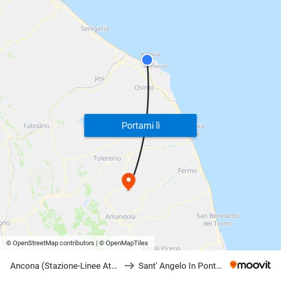 Ancona (Stazione-Linee Atma) to Sant' Angelo In Pontano map