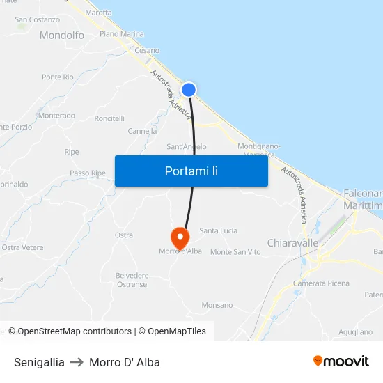 Senigallia to Morro D' Alba map