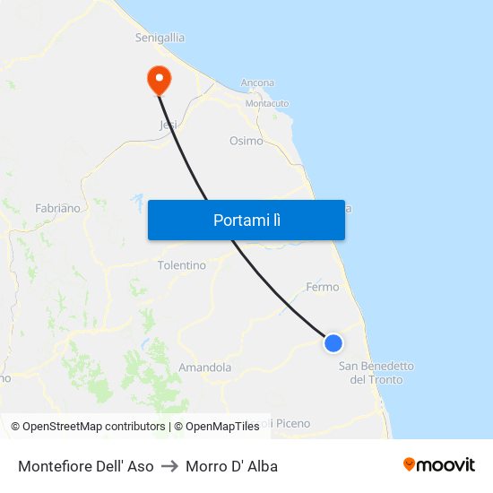 Montefiore Dell' Aso to Morro D' Alba map