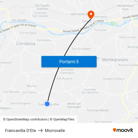 Francavilla D'Ete to Morrovalle map