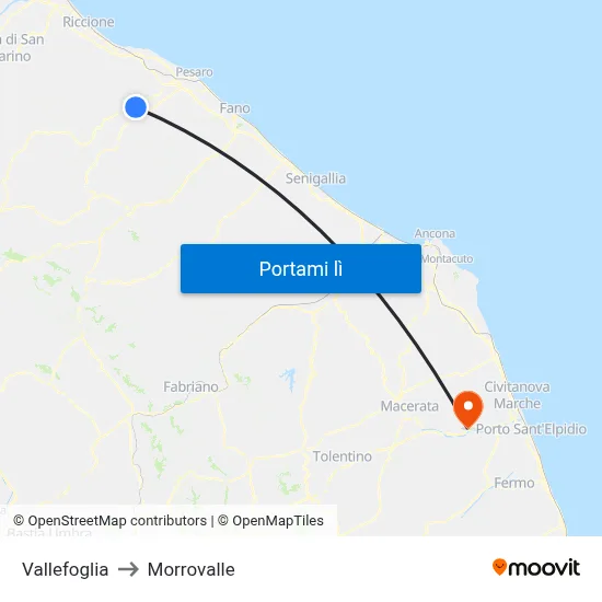 Vallefoglia to Morrovalle map