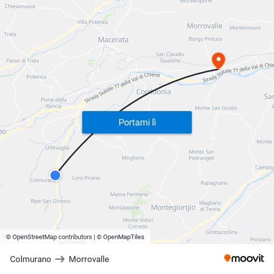 Colmurano to Morrovalle map