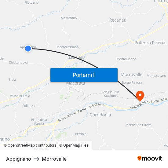 Appignano to Morrovalle map