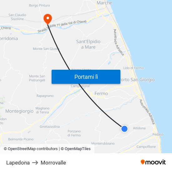 Lapedona to Morrovalle map