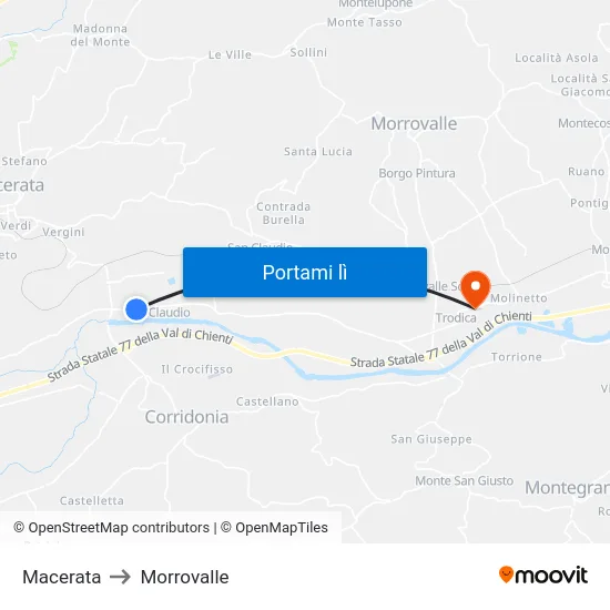 Macerata to Morrovalle map