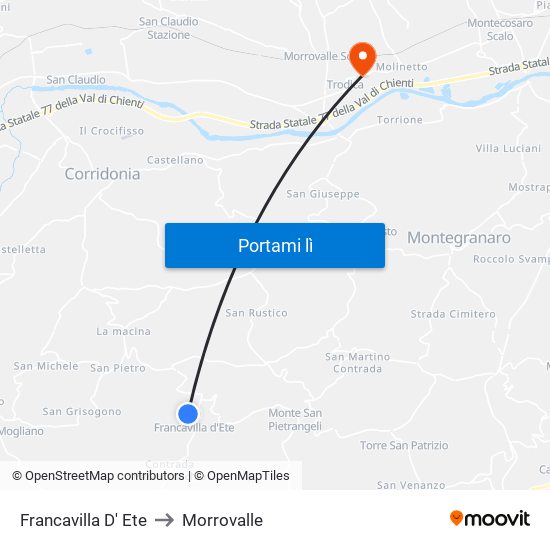 Francavilla D' Ete to Morrovalle map