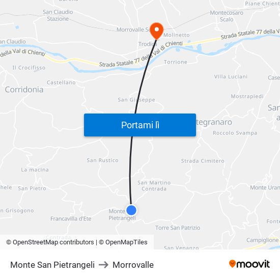 Monte San Pietrangeli to Morrovalle map