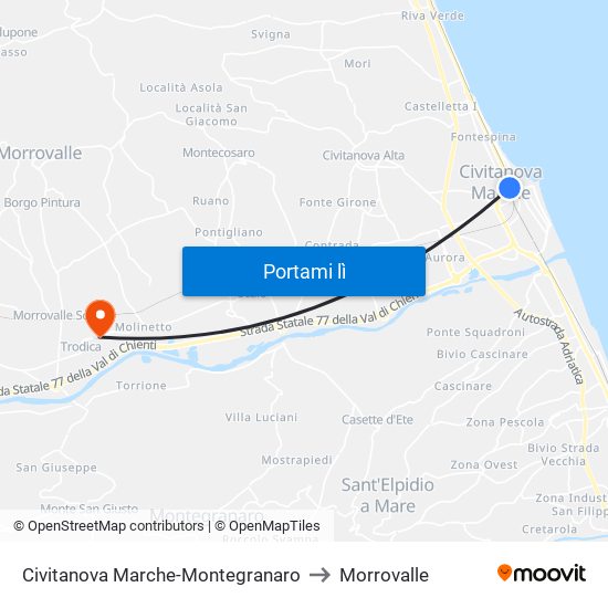 Civitanova Marche-Montegranaro to Morrovalle map