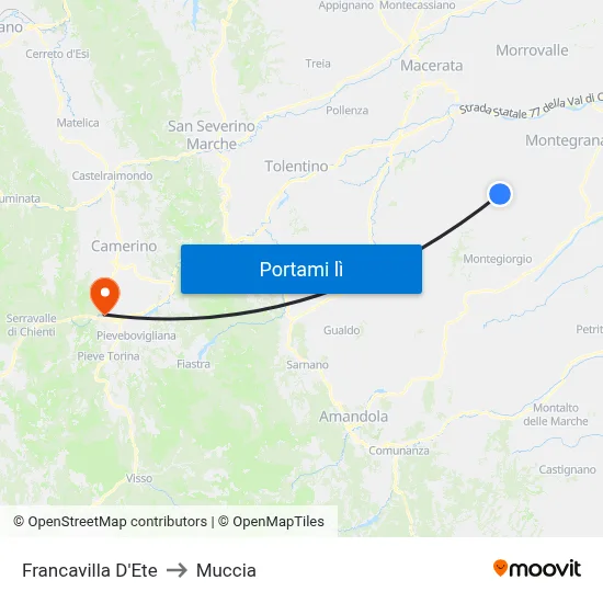 Francavilla D'Ete to Muccia map