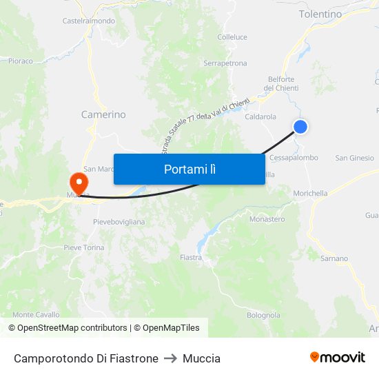 Camporotondo Di Fiastrone to Muccia map