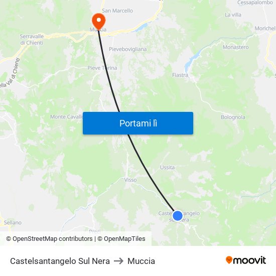 Castelsantangelo Sul Nera to Muccia map