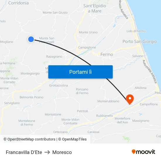 Francavilla D'Ete to Moresco map