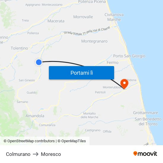 Colmurano to Moresco map