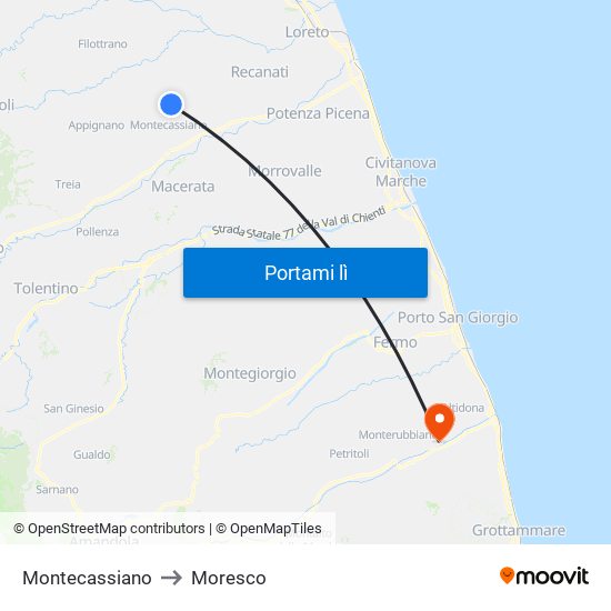 Montecassiano to Moresco map