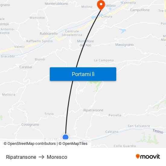 Ripatransone to Moresco map