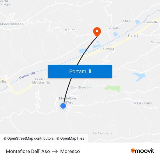 Montefiore Dell' Aso to Moresco map