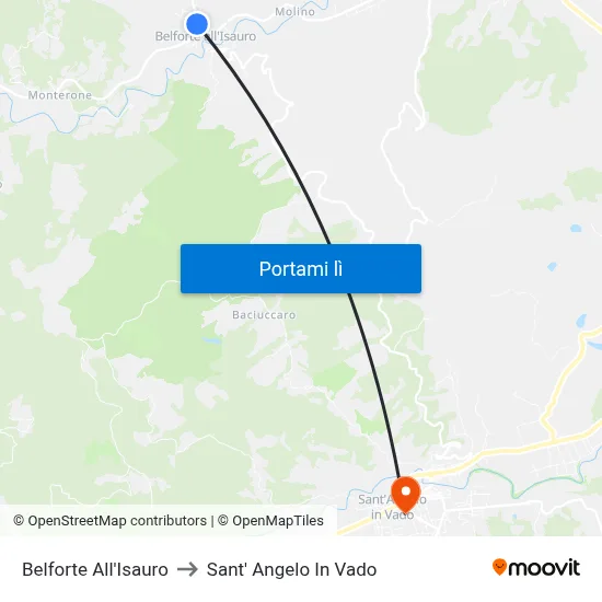 Belforte All'Isauro to Sant' Angelo In Vado map