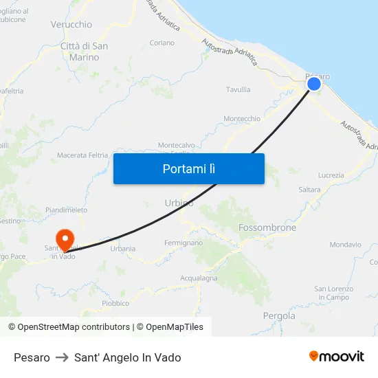 Pesaro to Sant' Angelo In Vado map