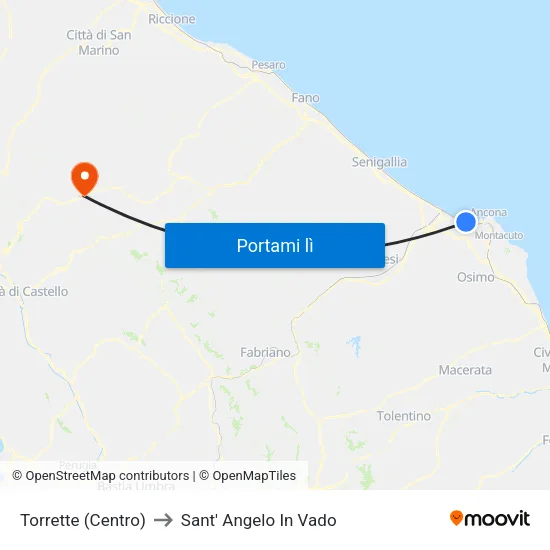 Torrette (Centro) to Sant' Angelo In Vado map