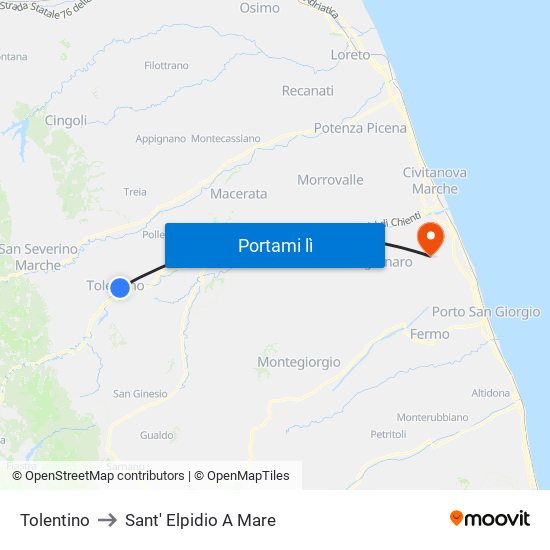 Tolentino to Sant' Elpidio A Mare map