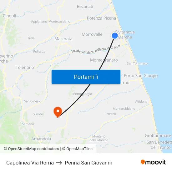 Capolinea Via Roma to Penna San Giovanni map