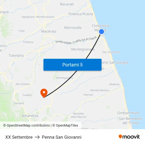 XX Settembre to Penna San Giovanni map