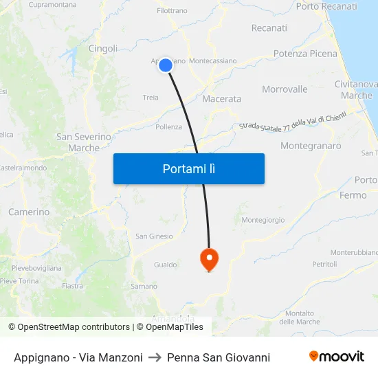 Appignano - Via Manzoni to Penna San Giovanni map