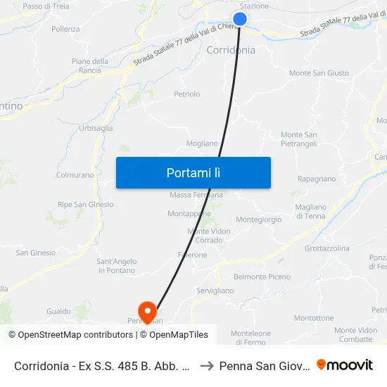 Corridonia - Ex S.S. 485 B. Abb. San Cla to Penna San Giovanni map