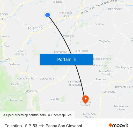 Tolentino  - S.P. 53 to Penna San Giovanni map