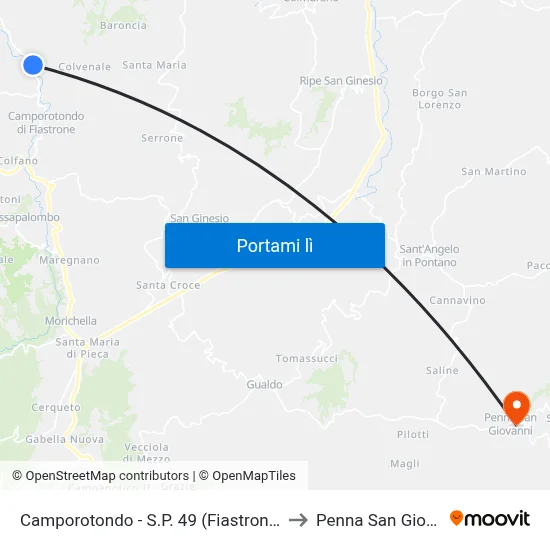 Camporotondo - S.P. 49 (Fiastrone) Galas to Penna San Giovanni map