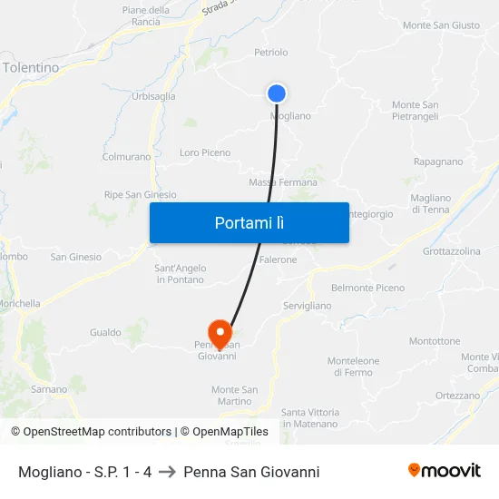 Mogliano - S.P. 1 - 4 to Penna San Giovanni map
