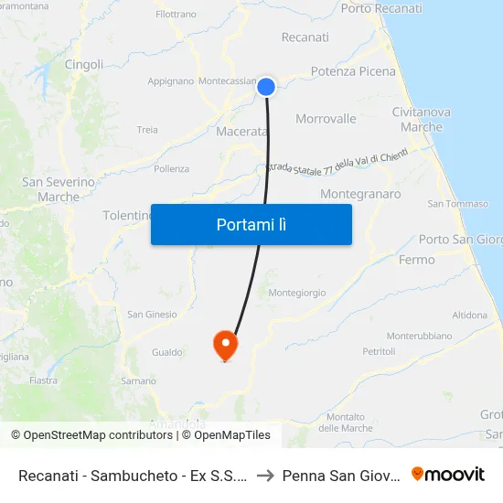 Recanati - Sambucheto - Ex S.S. 77 - 3 to Penna San Giovanni map