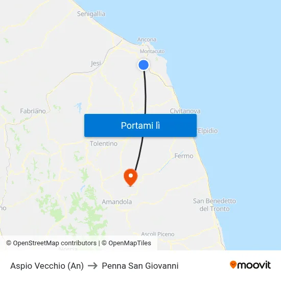 Aspio Vecchio (An) to Penna San Giovanni map