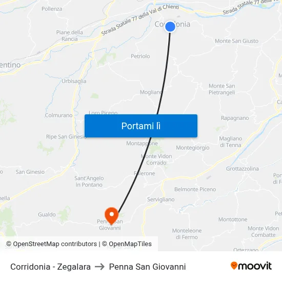 Corridonia - Zegalara to Penna San Giovanni map